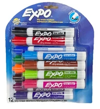 EXPO Low Odor Dry Erase Markers, Chisel Tip, Assorted 12 Count