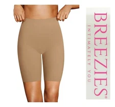 BREEZIES TAN SLIMMING SEAMLESS LONG LEG MID THIGH CONTROL  SHORTS  Sz S NEW 