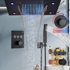 Miscelatore LED doccia set incasso soffione cascata nero doccetta ottone 3 via