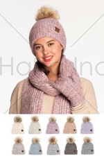C.C Exclusive Women Warm Soft cuff Classic Rib Beanie with Faux Fur Pom