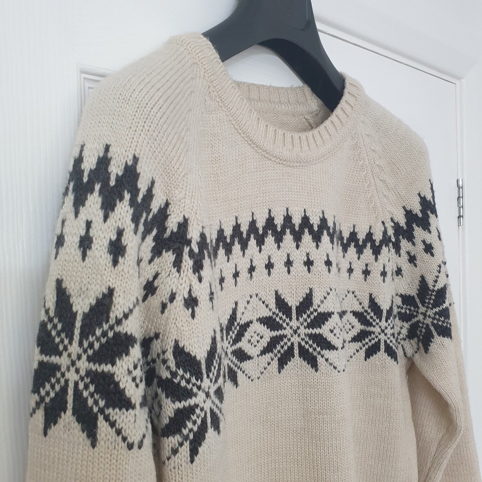 Mens Superdry Fair Isle Jumper Size L Cream Black Excellent Condition