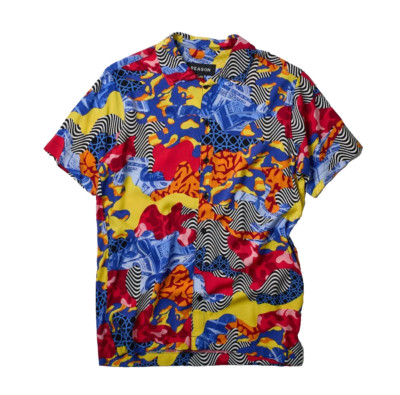 Reason Button Down Shirt Men's Large All-Over Print Multicolor Short Sleeve