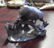 Unique Small Pewter Bird on Branch Figurine
