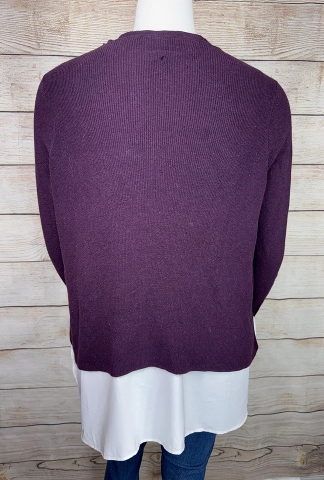 Suéter Simply Vera Wang Para Mujer 1X Plus Encaje Borgoña Borde Blanco Aspecto en Capas Foto 3 de 4