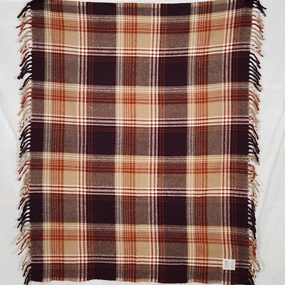 VIntage Faribo Wool Fluff-Loomed Stadium Blanket Throw  40 x52  Brown Plaid