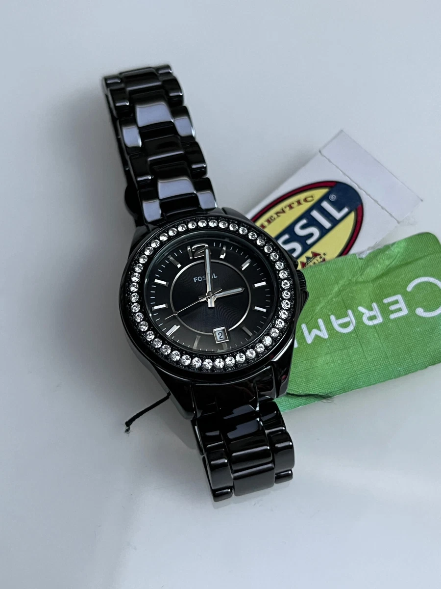 Fossil Women s CE1054 Ceramic Band Analog Black Dial Watch Crystal
