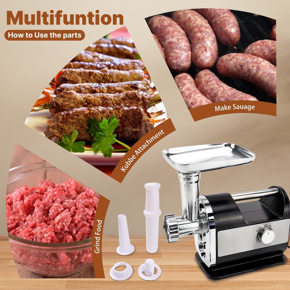 Tritacarne Elettrico 3200W - Macchina Professionale Per Macinare Carne E Fare Salsicce, Con Kit Kubbe E Accessori In Acciaio Inox