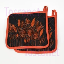 Pack of 2, IKEA Hostkvall Pot Holder, Black/Red, Plant Pattern, 8x8", New