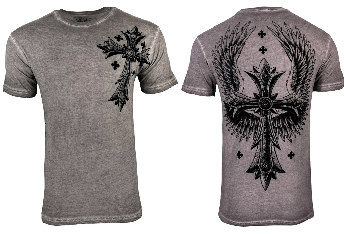Archaic by Affliction Men's T-Shirt Uprising Strike Wings Cross