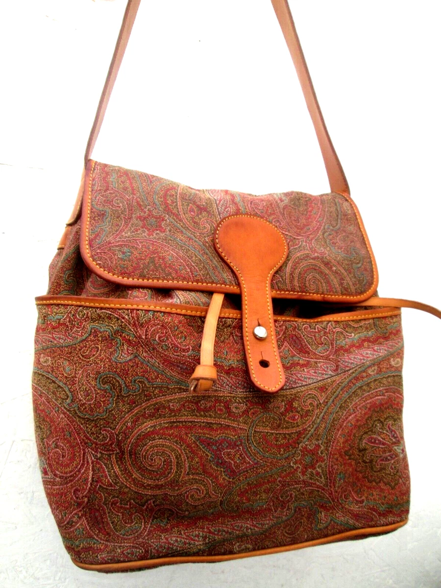 Sac à Main Vintage ETRO En Toile Enduite Et Cuir Marron - Porté Main Ou Épaule - Parfait État