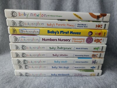 Lot of 9 Ages 1+ Baby Einstein DVD Newton Wordsworth Noah Shakespeare Van Gogh 