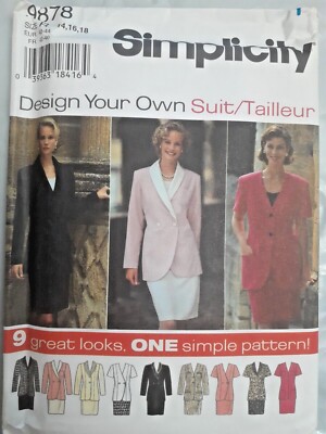 Blazer Jacket Skirt Suit 14 16 18 Simplicity 9878 Sewing Pattern UC Work Career 