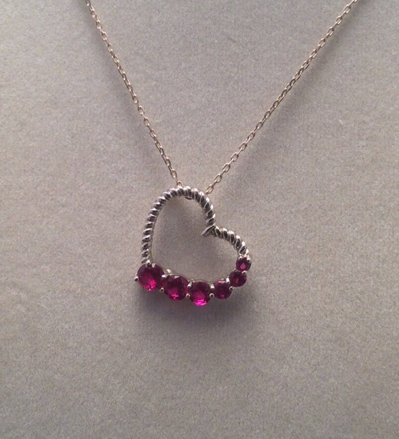 Pretty Sterling Silver Ruby Heart Braided Pendant… - image 3