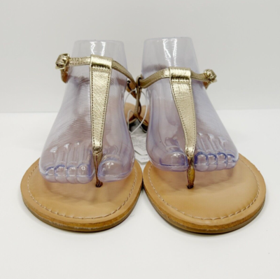 OLD NAVY Faux Leather Gold Metallic T-Strap Sandals Flip Flops