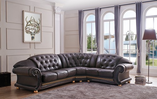 Apolo Italian Leather Right Hand Facing Sectional Sofa in Brown