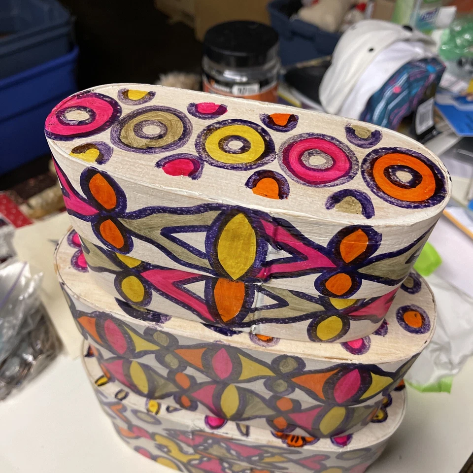 Vintage Painted Wood Nesting Boxes Canisters Set of 4 1960s-70s - Image 3 of 4