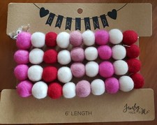    LOVE and CUPCAKES Valentine Wool Garland Pom Pom Balls Pink   Ivory Red 6'