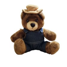 Vintage Del Monte Plush Teddy Bear Wearing Overalls  Hat R. Dakin  Co. 1985