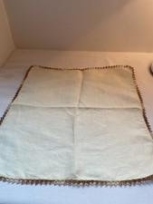 Vintage 11" Fine Cream Cotton Handkerchief Drawn Work Brown Lace Tatting Edge