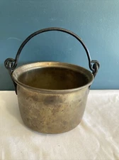 VTG Small Brass Cast Iron Pot With Bail Handcrafted 5”