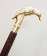 Victorian Brass Raven Crow Handle Natural Brown Wooden 3Fold Walking Stick Cane