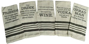 Set Of 5 Funny Kitchen Towels W Sentiments Dark Linen Kitchen Towel Set Ebay