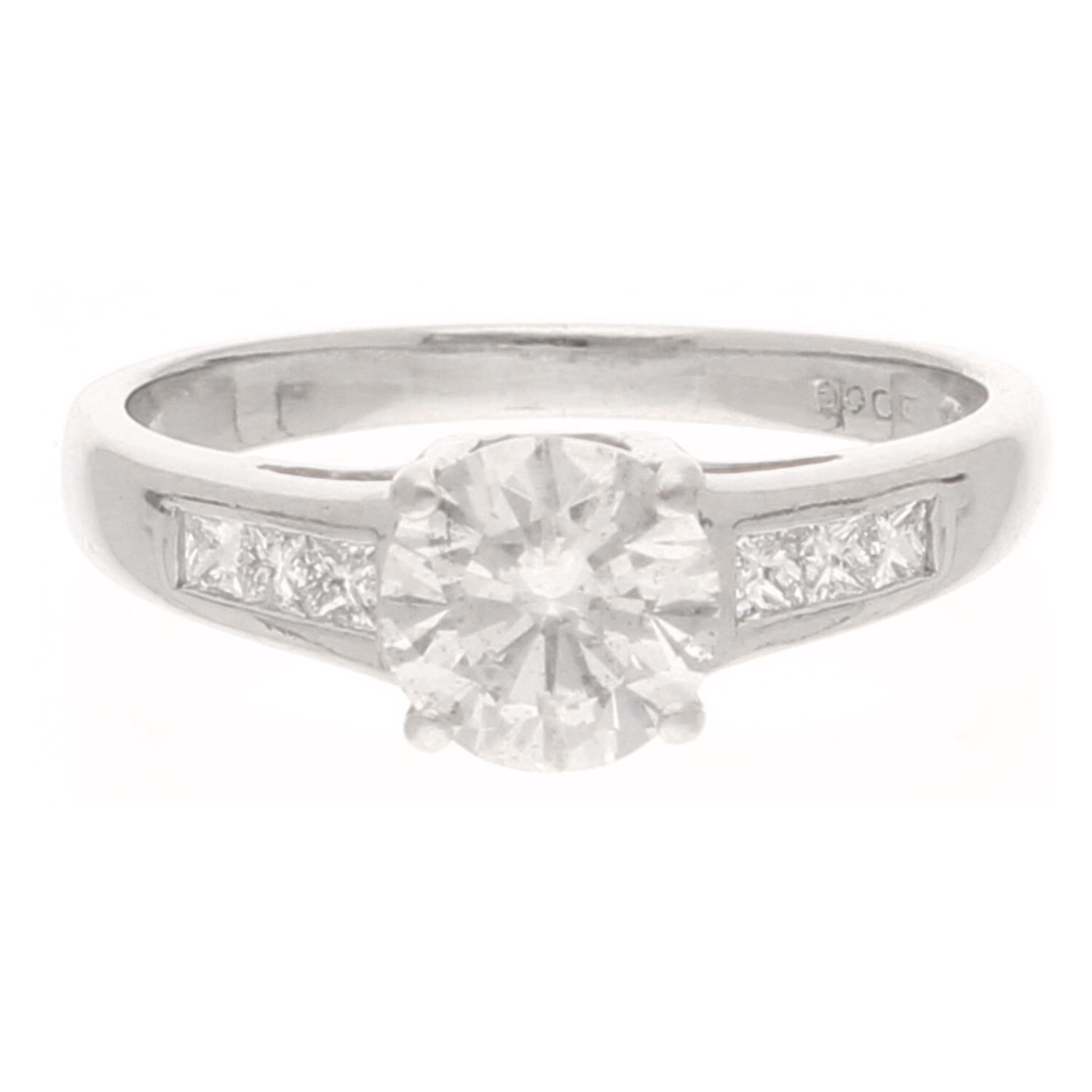 950 Platinum 0.75ct Diamond Solitaire w/ 0.10ct Accents Ring (Size I 1/2) 6x6mm