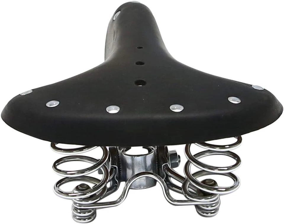 Asiento de Bicicleta Retro CUERO GENUINO De Colección Ajuste Clásico Todos los Muelles de Bicicleta Sillín Foto 2 de 4