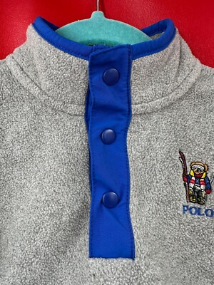 Ralph Lauren Polo Embroidered Bear Gray Fleece Boys Jacket Size 18