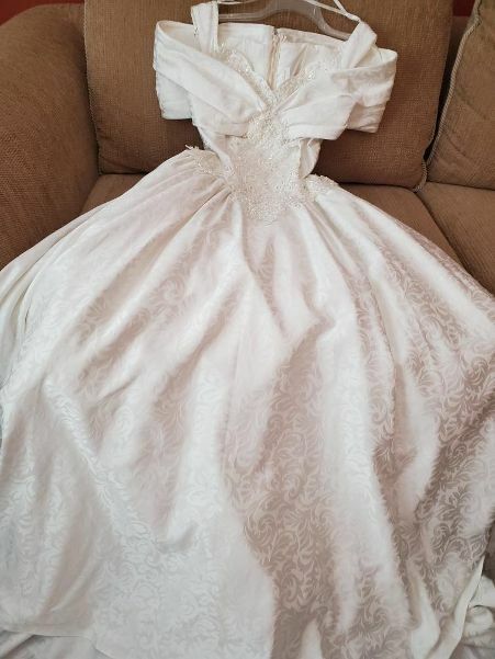 NINA BALDUCCI IVORY BROCADE PRINT BEADED  WEDDING DRESS  SZ-10 NWT