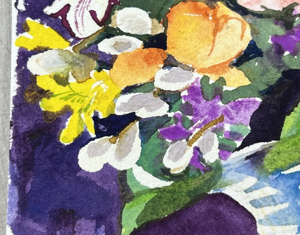 Dee Sinnett Original Acuarela Pintura Cesta de Flores 6x6” Firmado Arte Flor Foto 3 de 4