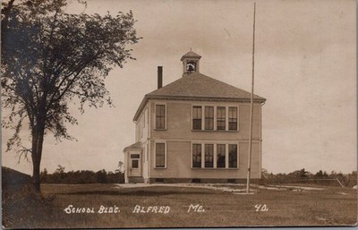 School Building, ALFRED, Maine Real Photo Postcard - Eastern Illustrating