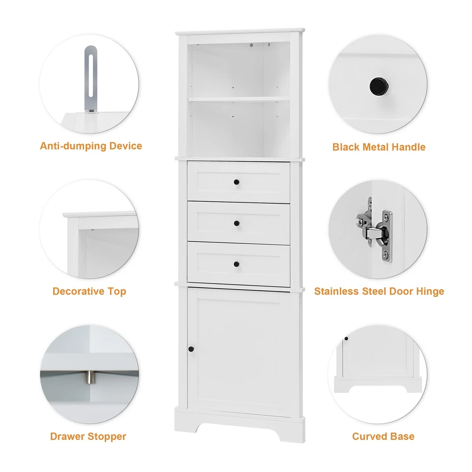 Triangle Tall Cabinet with Storage Drawers and Adjustable Shelves Corner Cabinet - Image 4 of 4