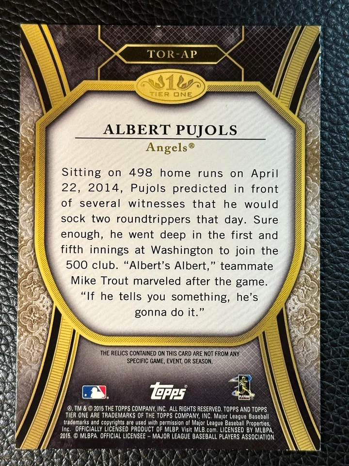 2015 Topps Tier One Albert Pujols /25 Game Used Jersey - Image 2 of 2