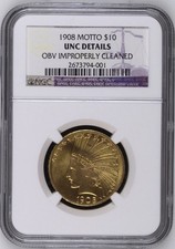 1908 $10 Indian Gold Eagle w/Motto - NGC UNC Detail - almost no dings/marks