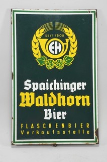Q65N72 Altes Werbeschild Spaichinger Waldhorn Bier Emailschild