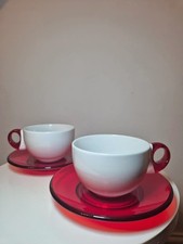 Vintage Guzzini Italy Espresso Cup Set Red White Porcelain Retro Space Age MCM