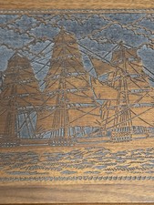 Vintage Wooden Humidor Laser Engraved Sailing Ship .Decatur Collection. 