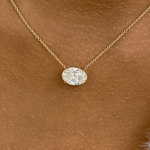 3ct Oval Pendant Necklace Yellow Gold 14K Labcreated Diamond F/VS