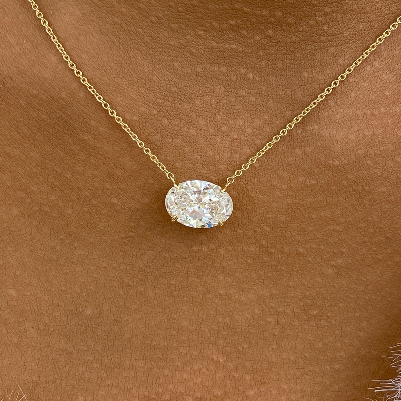 3ct Oval Pendant Necklace Yellow Gold 14K Labcreated Diamond F/VS