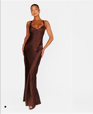 Autumn Wedding Guest Anderson Maxi Dress Brown Satin Open Back XXL NWOT