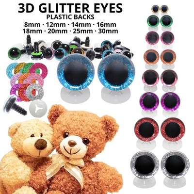 3D Glitzeraugen mit Kunststoffrücken - Glitzer Sicherheit Teddy Stofftier Tier Puppe