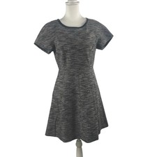 Madewell Tweed Short Sleeve Skater Dress size 6 Leather Trim, Pockets , Workwear