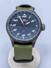 GLYCINE GL1006 GMT Quartz Watch Analog Black Khaki Excellent JAPAN