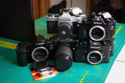 Nikon FM EM Pentax 1000 Canon ELAN 35mm Film Cameras working lot vintage parts