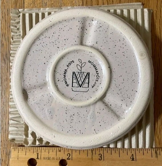 Momma Pots Beige Speckled Ceramic Pot & Saucer Garden Art Plant Pot 4.5” NEW