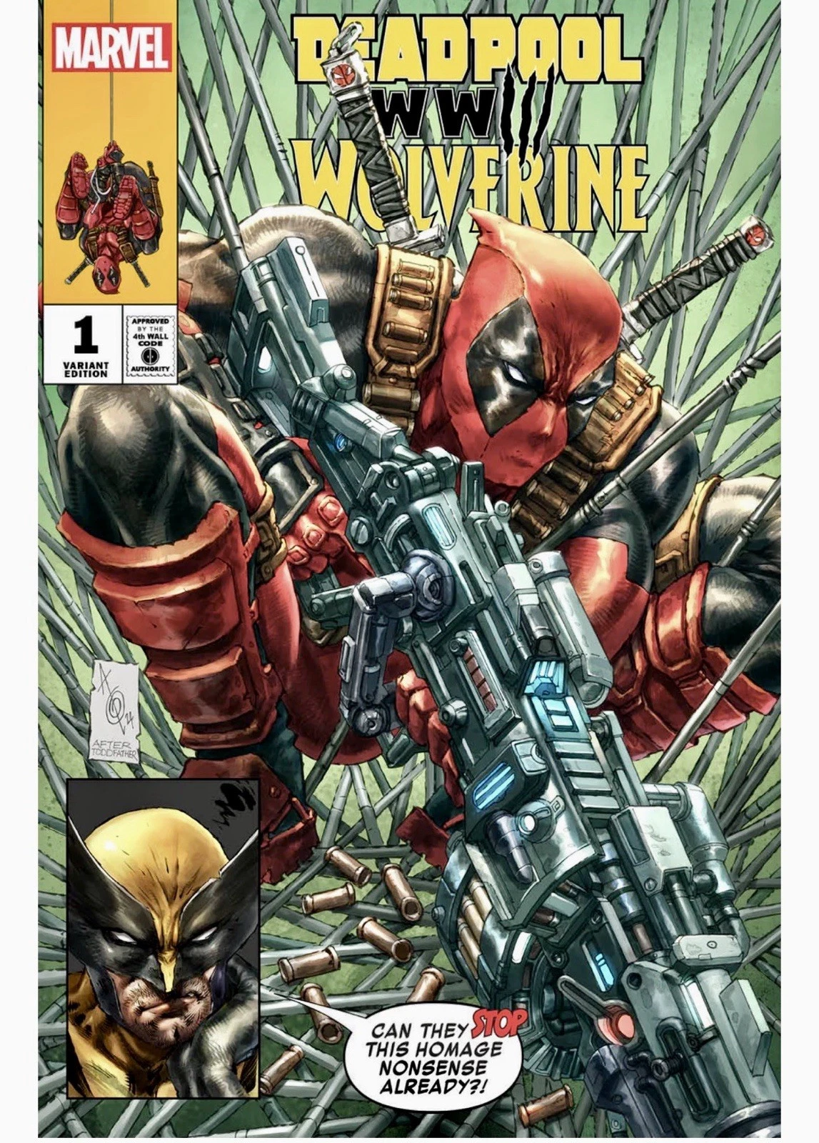 DEADPOOL WOLVERINE WWIII ALAN QUAH ANTI-HOMAGE VARIANT LTD TO 600 W/COA 2024
Opens in a new windo
