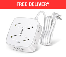 6 Ft Surge Protector Power Strip - 8 Widely Outlets with 4 USB Ports, 3 Side Out