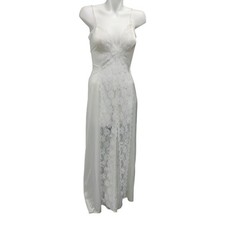Vtg Val Mode Slip Dress Women Large White Lace Ethereal Lingerie Spaghetti Strap