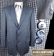Jones New York Sport Coat Mens 42L Blue Houndstooth 3 Button VL